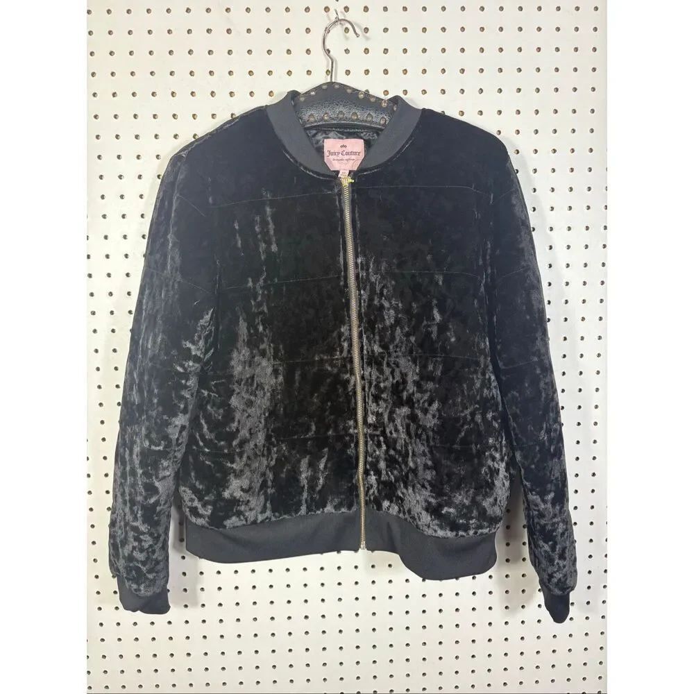 Juicy Couture black velvet bomber jacket size L